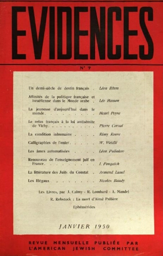 Evidences. N° 07 (Janvier 1950)